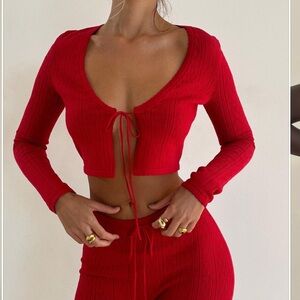 New with tags, Cherry ribbed knit top. Cropped cardigan from HOUSE OF CB